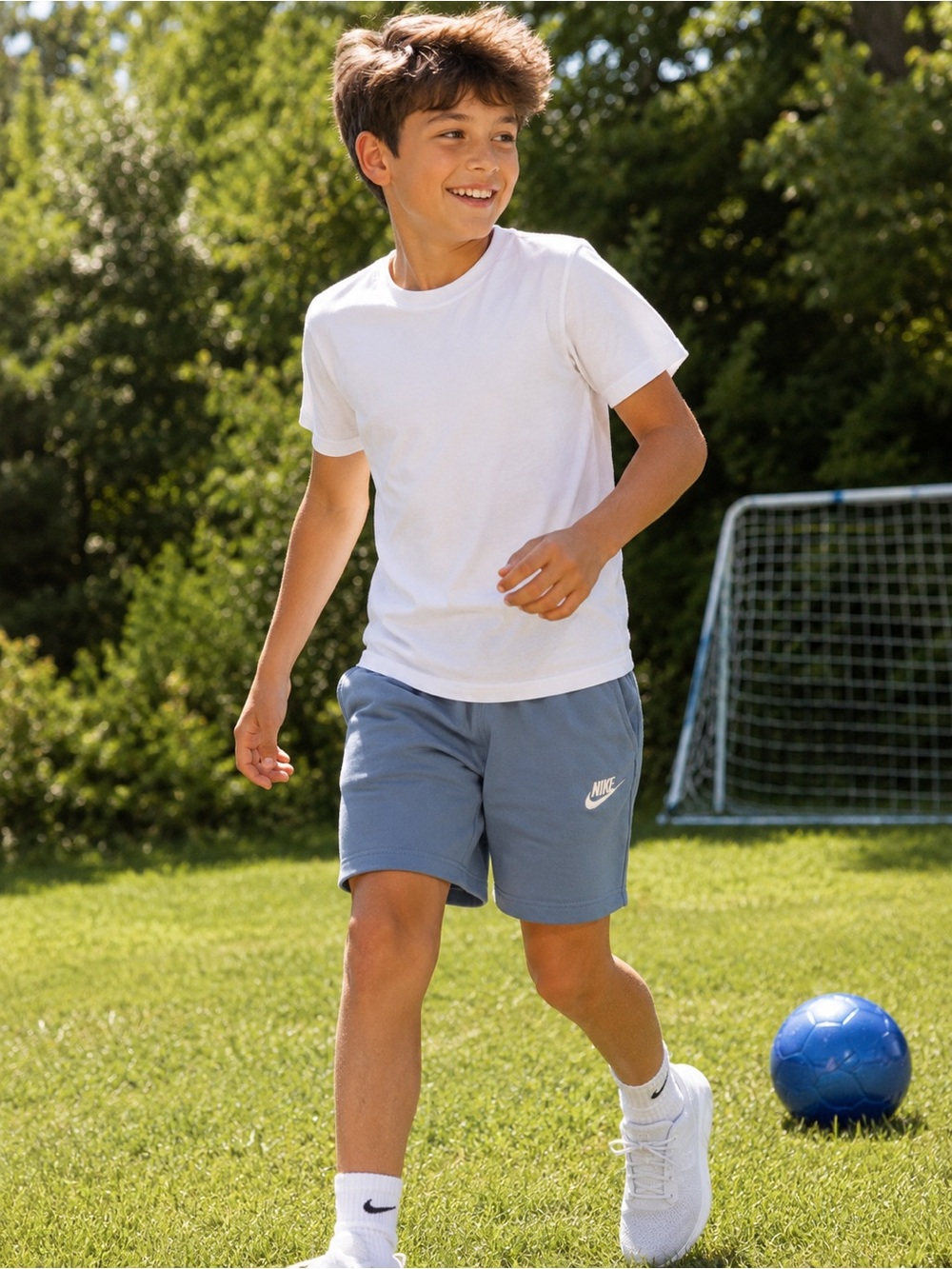 Nike Light Blue Boys' Athletic Shorts with White Swoosh